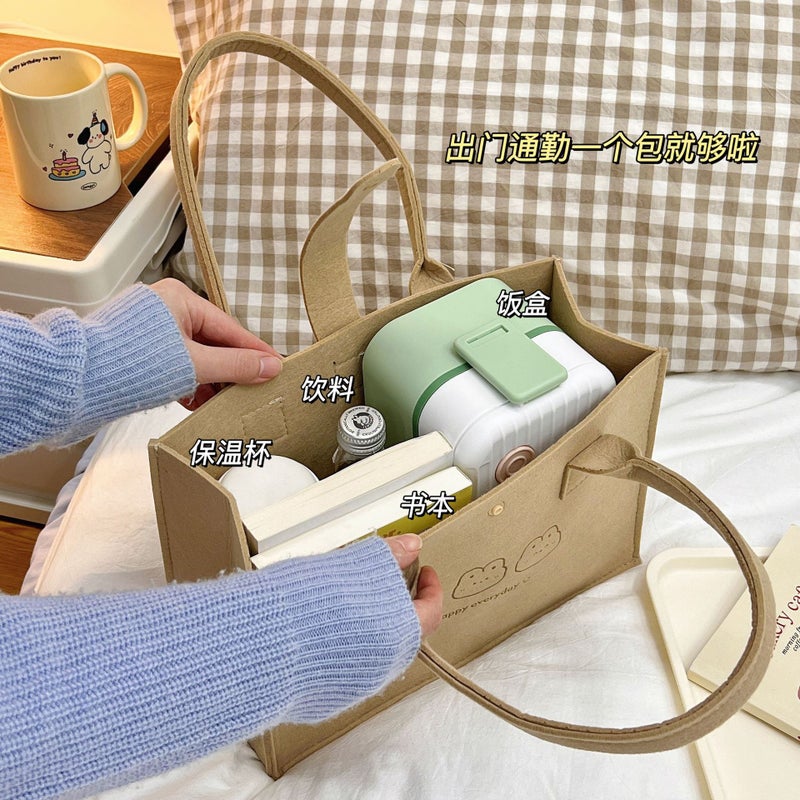 Wool Felt Cute Cartoon Felt Bag Handbag Various Styles Large Capacity Tote Bag Travel Commuter Lunch Box Bag - Image 4