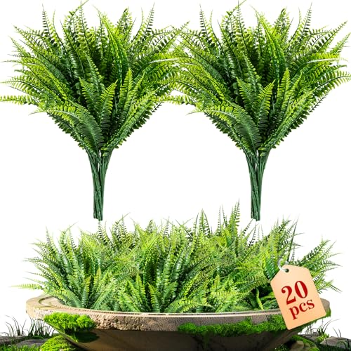 MAQIHAN 20 PCS Fake Fern - Artificial Ferns for Outdoors Faux Ferns for Outdoors Planter Large Outdoor Patio Decor Boston Fern Artificial Plants Faux Greenery Outdoor Porch Decor - Image 1