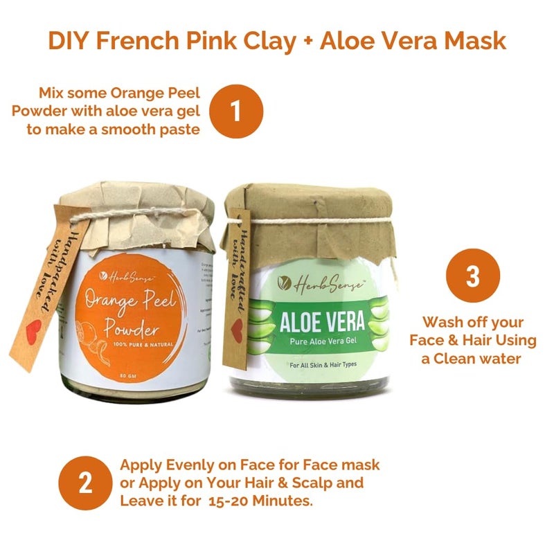 Herbsense Orange Peel Powder Pure Aloe Vera Gel Combo Pack For Healthy Clear Glowing Skin Face PackAloe Vera Gel 150 GM Orange Peel Powder 80 GM Glass Jar Packing - Image 2