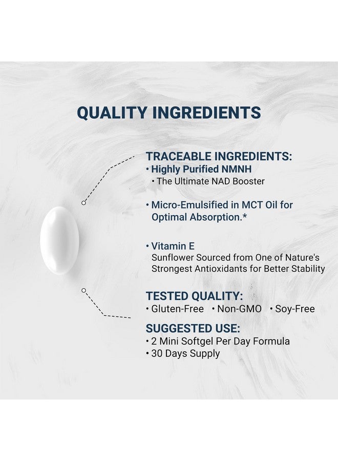 Naturalis ناتوراليس NMNH (ديهيدرو نيكوتيناميد مونونوكليوتيد) 300 ملغ لكل حصة - قد يعزز مستويات NAD+ بشكل أفضل ويدعم - مستحلب نانو في زيت MCT لامتصاص أفضل - 60 كبسولة لينة - Image 3