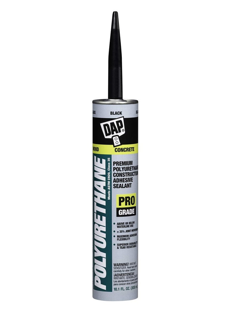 DAP 7079818816 Polyurethane Construction Adhesive and Sealant – 10.1 oz, Black, High-Performance, 50-Year Durability