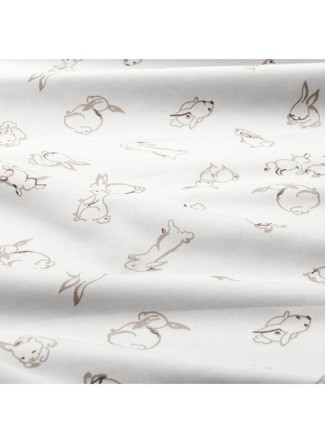 erorex Duvet cover 1 pillowcase for cot, rabbit pattern/white/beige, 110x125/35x55 cm - Image 5