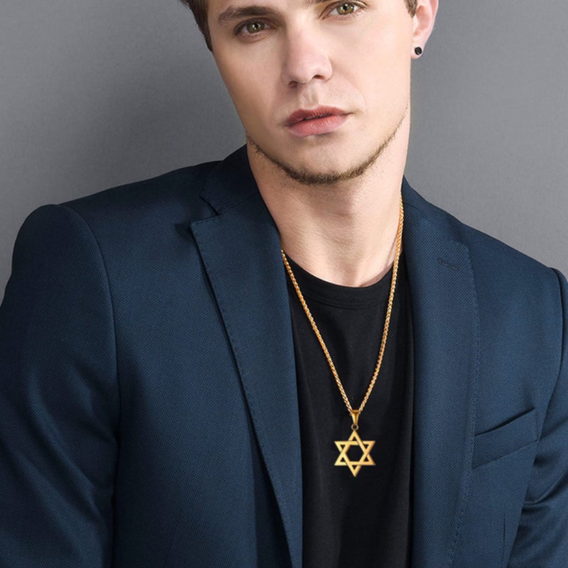 U7 Jewish Jewelry 18K Gold Plated Star of David Pendant Necklace Chain Israel Necklace for Men - Image 2