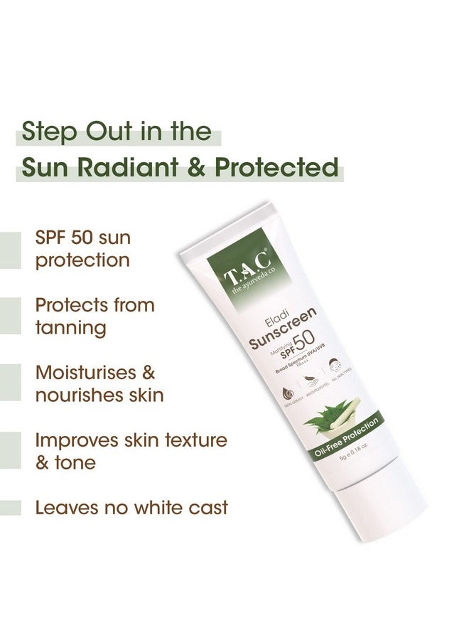 TAC - The Ayurveda Co. - TAC - The Ayurveda Co. Eladi Sunscreen, Matifying Spf 50 & Pa+++, Uva & Uvb Rays Protection, Sunscreen For Indian Summer Conditions, For Women & Men (5G, White) - Image 1