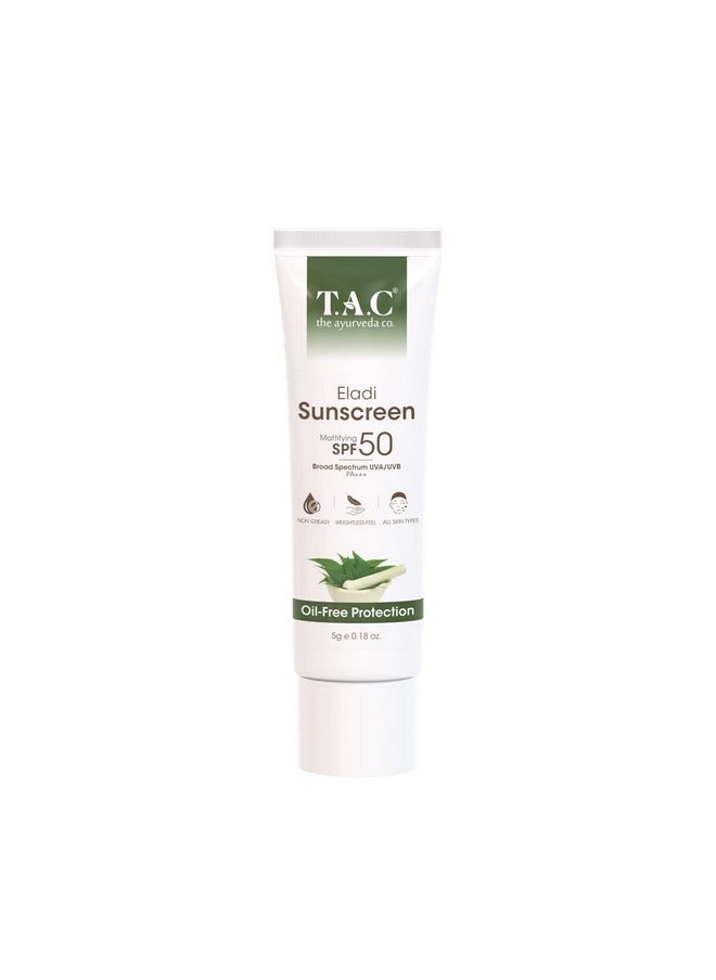 TAC - The Ayurveda Co. - TAC - The Ayurveda Co. Eladi Sunscreen, Matifying Spf 50 & Pa+++, Uva & Uvb Rays Protection, Sunscreen For Indian Summer Conditions, For Women & Men (5G, White) - Image 1