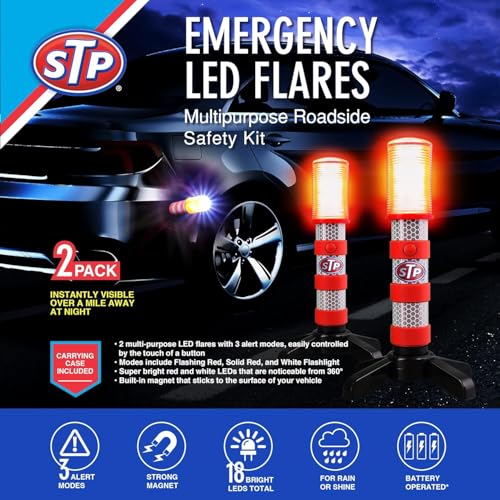 XTREME STP Emergency LED Road Flares, 3 Separate Lighting Modes: Flashing Red, Solid Red and White Flashlight, Visible From Up To A Mile, Foldable Stands/Built-In Magnet Sticks To Car - Image 2