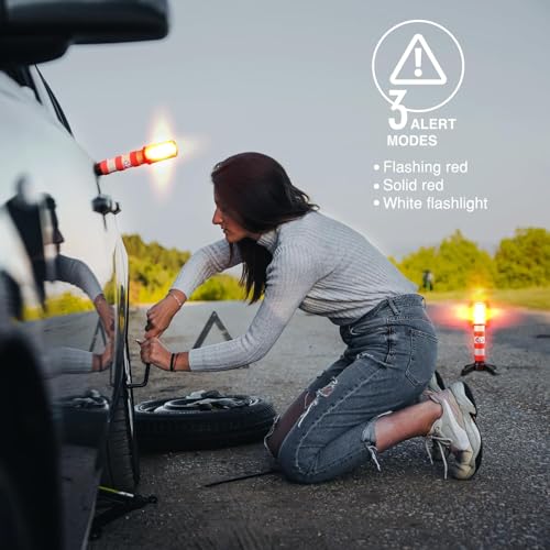XTREME STP Emergency LED Road Flares, 3 Separate Lighting Modes: Flashing Red, Solid Red and White Flashlight, Visible From Up To A Mile, Foldable Stands/Built-In Magnet Sticks To Car - Image 5