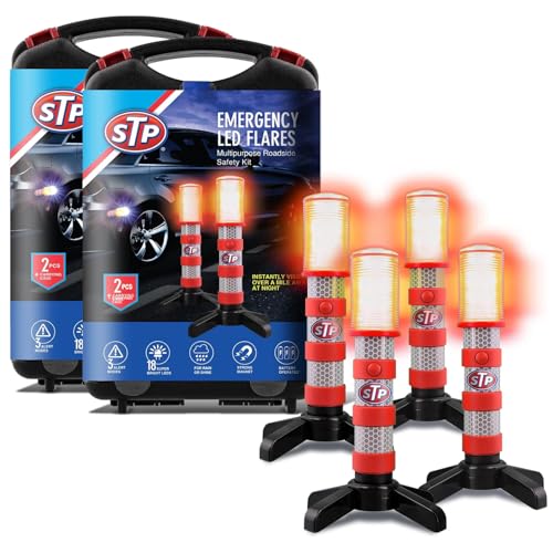 XTREME STP Emergency LED Road Flares, 3 Separate Lighting Modes: Flashing Red, Solid Red and White Flashlight, Visible From Up To A Mile, Foldable Stands/Built-In Magnet Sticks To Car - Image 1