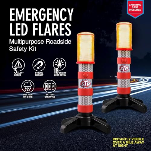 XTREME STP Emergency LED Road Flares, 3 Separate Lighting Modes: Flashing Red, Solid Red and White Flashlight, Visible From Up To A Mile, Foldable Stands/Built-In Magnet Sticks To Car - Image 3