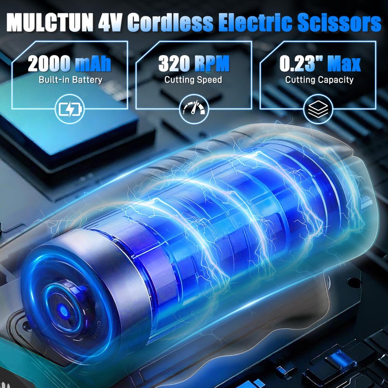 Mulctun Electric Box Cutter with 4 Safety Blades,Storage Bag,Cardboard Cutter with Safety Lock,Led Light,4V 2000mAh Cordless Electric Scissors for Carton Carpet Fabric Leatherï¼ˆDark Blueï¼‰ - Image 3