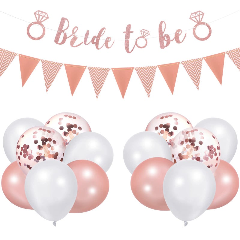 16Pcs Hen Party Decoration Set  Bride To Be Letter Banner Triangular Banner 14 Latex Balloons for Bridal Shower Wedding Hen Night Party Decor
