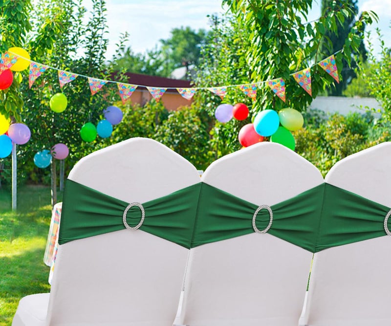 Gankar 50pcs Stretch Spandex Chair Sashes for Wedding Chair Bands with Buckles  Dark Green Chair Bows for Party Banquet Theme Event Decorations (50 Pieces  Dark Green) - Image 2