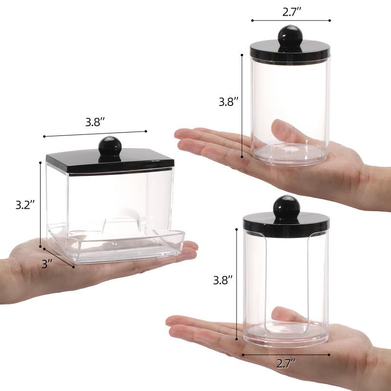 Tbestmax 3 Pack Qtips Holder Dispenser - Bathroom Organizers and Storage Containers, Plastic Apothecary Jars with Black Lids for Cotton Swab, Cotton Round Pads, Floss - Image 2