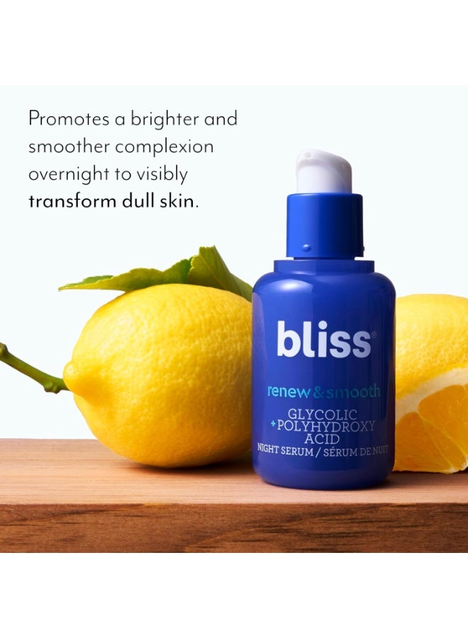 BLISS Bliss Renew & Smooth Night Face Serum | Resurfacing Treatment with Glycolic Acid and AHA Glycolic + Polyhydroxy Acid | for Smoother, Brighter Skin | Vegan & Cruelty-Free Exfoliating Serum | 1 Fl Oz - Image 3