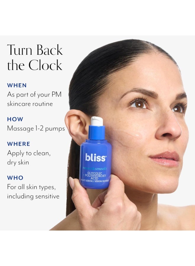 BLISS Bliss Renew & Smooth Night Face Serum | Resurfacing Treatment with Glycolic Acid and AHA Glycolic + Polyhydroxy Acid | for Smoother, Brighter Skin | Vegan & Cruelty-Free Exfoliating Serum | 1 Fl Oz - Image 2