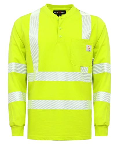 BOCOMAL FR Shirts High VisibilityHi Vis Reflective Flame ResistantFire Retardant Shirt 7oz Heather Yellow Mens Safety Shirts - Image 1