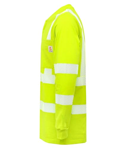 BOCOMAL FR Shirts High VisibilityHi Vis Reflective Flame ResistantFire Retardant Shirt 7oz Heather Yellow Mens Safety Shirts - Image 3
