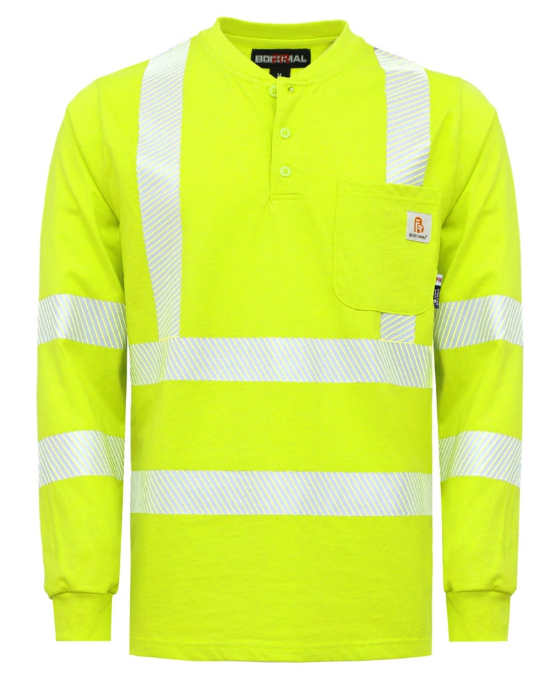 BOCOMAL FR Shirts High VisibilityHi Vis Reflective Flame ResistantFire Retardant Shirt 7oz Heather Yellow Mens Safety Shirts - Image 2
