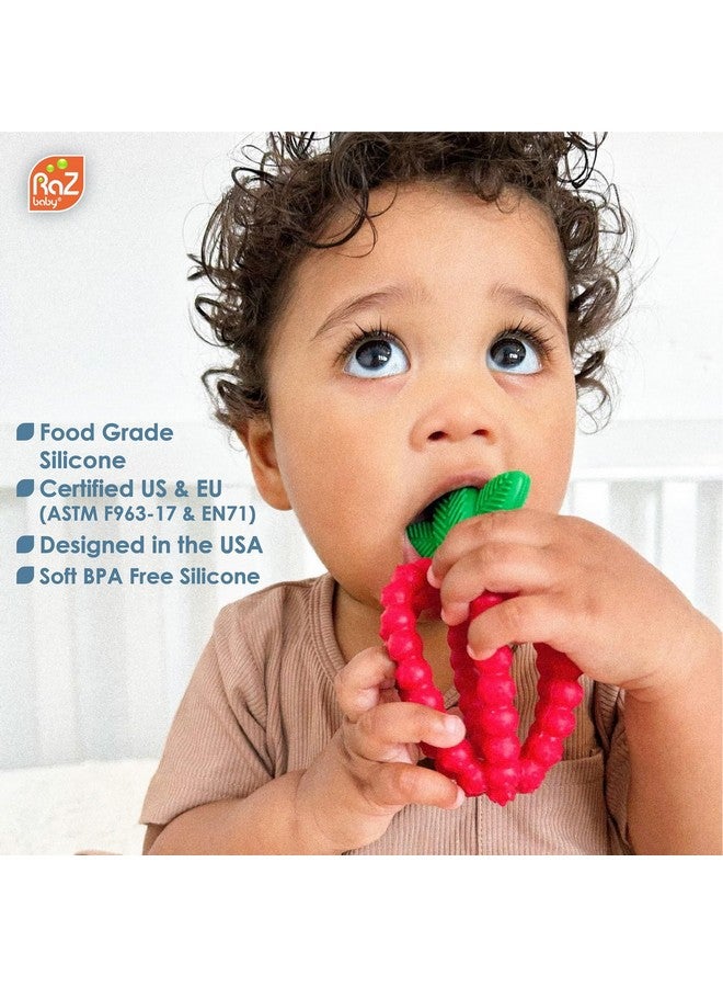 Razbaby Silicone Infant & Baby Teething Toy, Textured Berrybumps Soothe Babies’ Sore Gums, Razberry Bites Relief Teether, Back & Front Teeth, Bpa Free, Easy To Hold, Fruit Shape For Babies 3M+ - Blue - Image 5