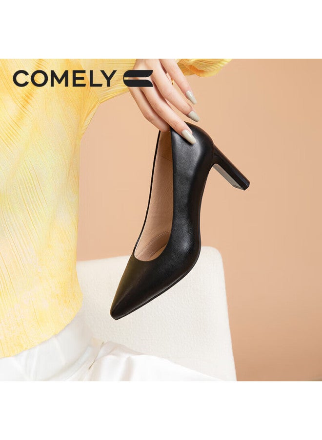 Comely High Heels For Women, Chunky Heel, Pointed Toe, Soft Sheepskin, Women's Pumps, Soft Sole, Professional Shoes, Black, Size 34 - Image 5