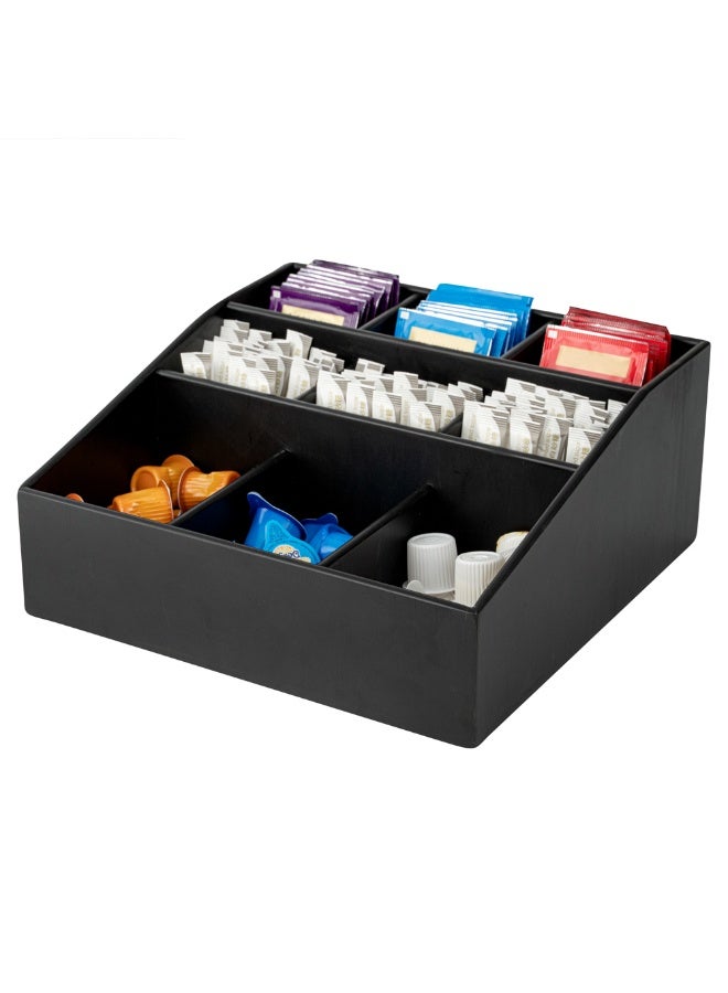 Restaurantware منظم توابل القهوة 11.75 × 5.5 بوصة، 1 منظم كريمة مربع - 9 أقسام، مقاوم للكسر، حامل أكسسوارات القهوة من الخيزران الأسود، لن يتشقق، لعلب السكر والكريمة - Image 2