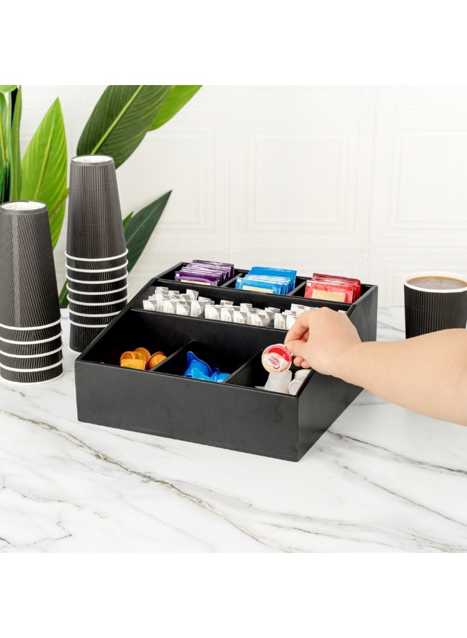 Restaurantware منظم توابل القهوة 11.75 × 5.5 بوصة، 1 منظم كريمة مربع - 9 أقسام، مقاوم للكسر، حامل أكسسوارات القهوة من الخيزران الأسود، لن يتشقق، لعلب السكر والكريمة - Image 5