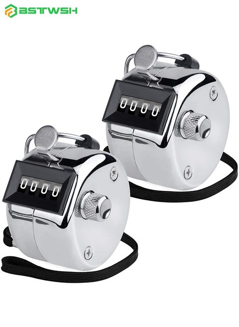 2 Pack Metal Handheld Tally Counter 4-Digit Number Count Clicker Counter, Hand Mechanical Counters Clickers Pitch Counter for Coaching, Knitting, People, Lap, Fishing, Golf and Row, Includes lanyard