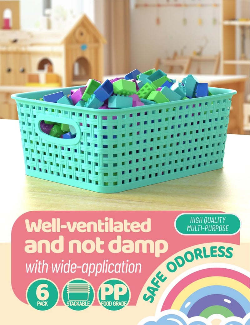 WYT 6-Pack Plastic Small Shelf Storage Weave Baskets Organizing for Cabinets and Pantries, Sky Blue - Image 4