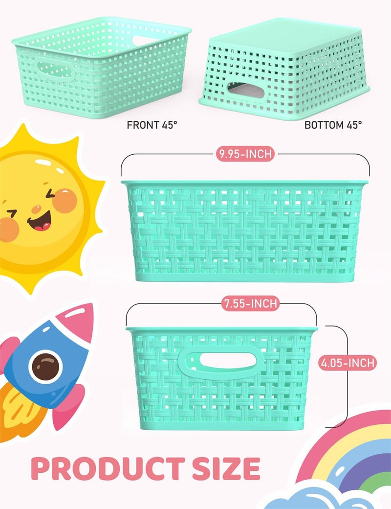 WYT 6-Pack Plastic Small Shelf Storage Weave Baskets Organizing for Cabinets and Pantries, Sky Blue - Image 2
