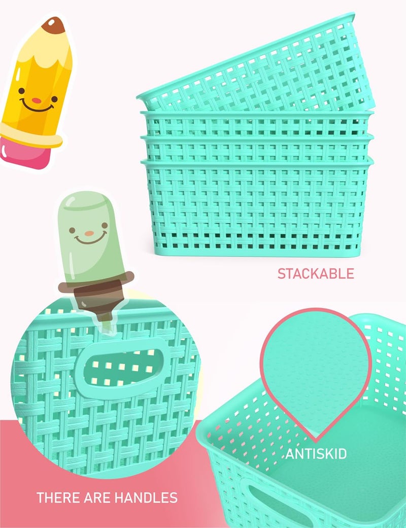 WYT 6-Pack Plastic Small Shelf Storage Weave Baskets Organizing for Cabinets and Pantries, Sky Blue - Image 3