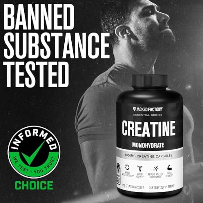 Jacked Factory Creatine Monohydrate Capsules - Creatine Pills for Muscle Growth, Increased Strength, Enhanced Energy Output and Improved Athletic Performance - 150 Capsules - Image 3