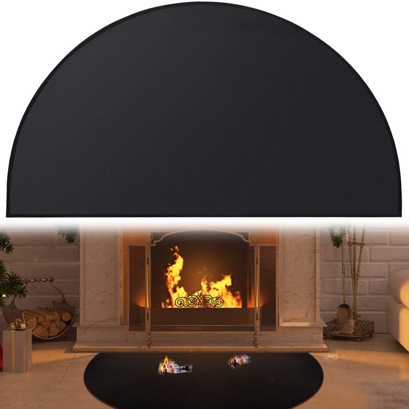 Svepndic 46 x 26 Fireplace Hearth Mat  Fire Resistant Half Round Fireproof Mat  Black Fire Retardant Pad to Protect Floors and Patio From Sparks and Embers