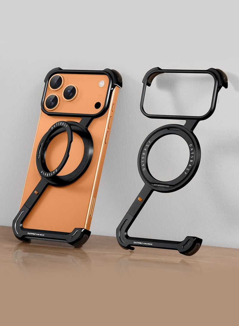 CATANES Magnetic Case Cover for iPhone 17 Pro - 360° Rotation Kickstand Aluminum Metal Frameless Design Protective Shock Grade Shell - Black - Image 4