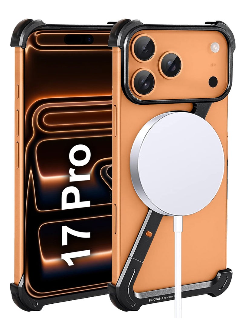 CATANES Magnetic Case Cover for iPhone 17 Pro - 360° Rotation Kickstand Aluminum Metal Frameless Design Protective Shock Grade Shell - Black - Image 2