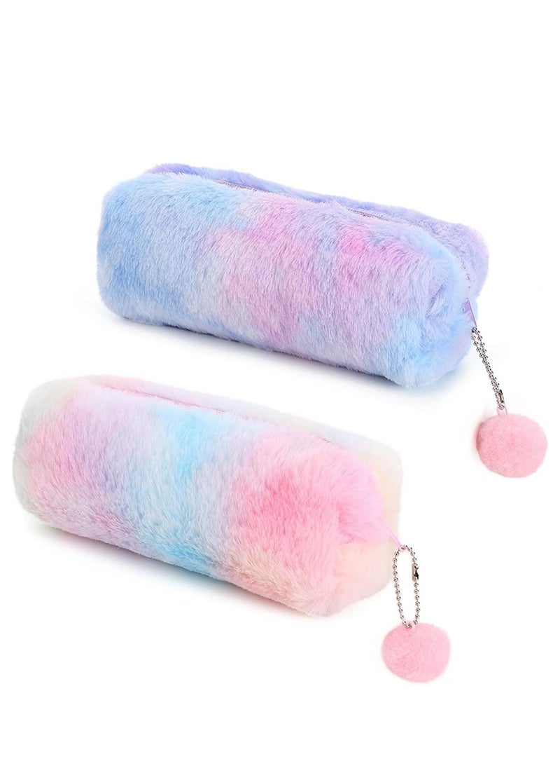 Generic NT 2 Plush Pencil Cases, Cute Rainbow Pencil Case, Soft Pencil Bag?Large Capacity Stationery Storage Bag, Girly Stationery Pen Case, Children Plush Pen Case (Pink, Purple)  - Image 1