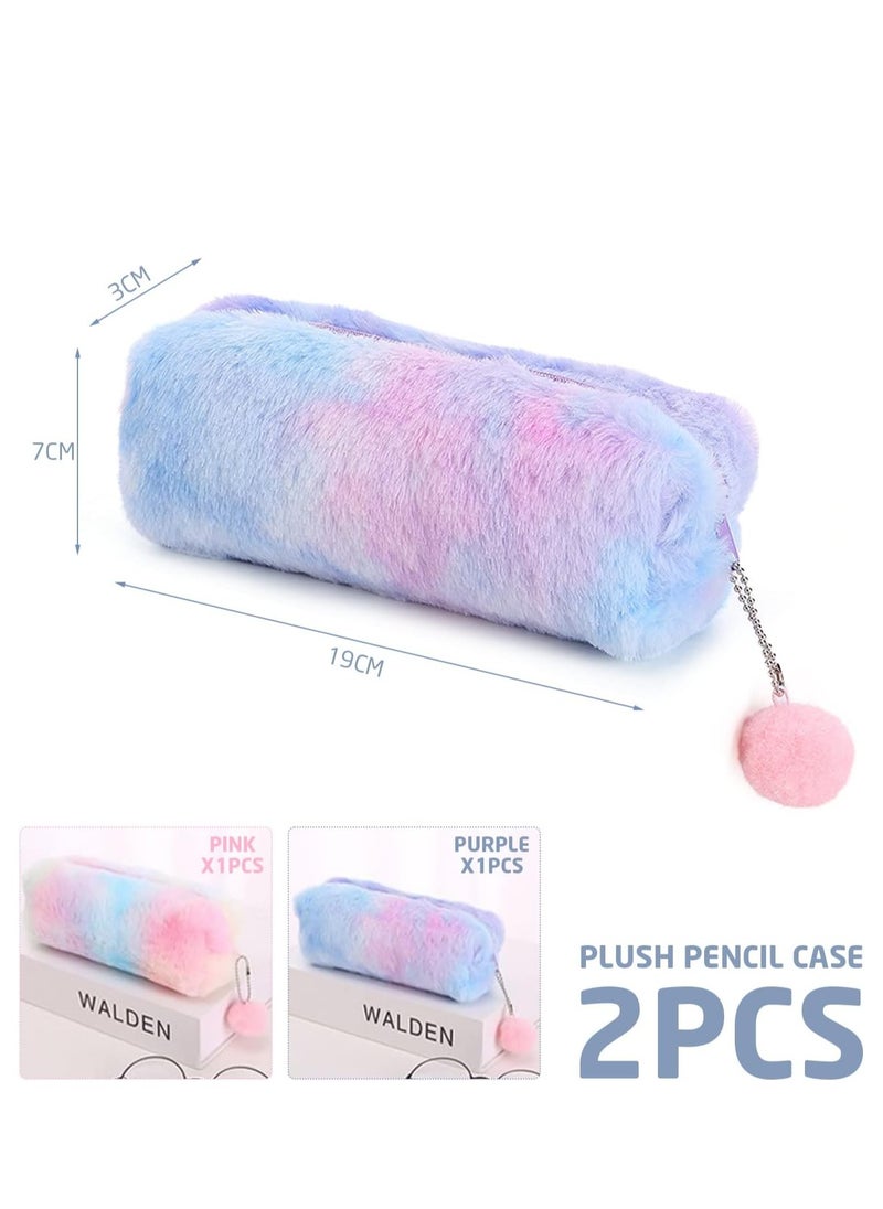 Generic NT 2 Plush Pencil Cases, Cute Rainbow Pencil Case, Soft Pencil Bag?Large Capacity Stationery Storage Bag, Girly Stationery Pen Case, Children Plush Pen Case (Pink, Purple)  - Image 2