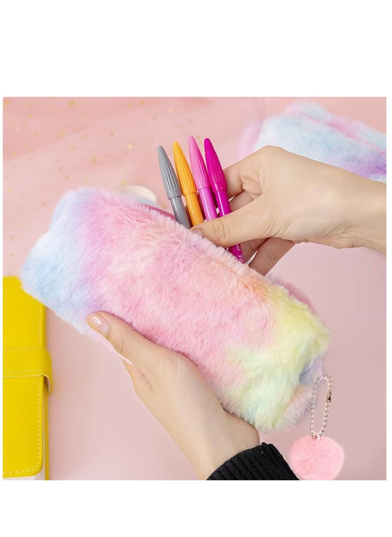 Generic NT 2 Plush Pencil Cases, Cute Rainbow Pencil Case, Soft Pencil Bag?Large Capacity Stationery Storage Bag, Girly Stationery Pen Case, Children Plush Pen Case (Pink, Purple)  - Image 4