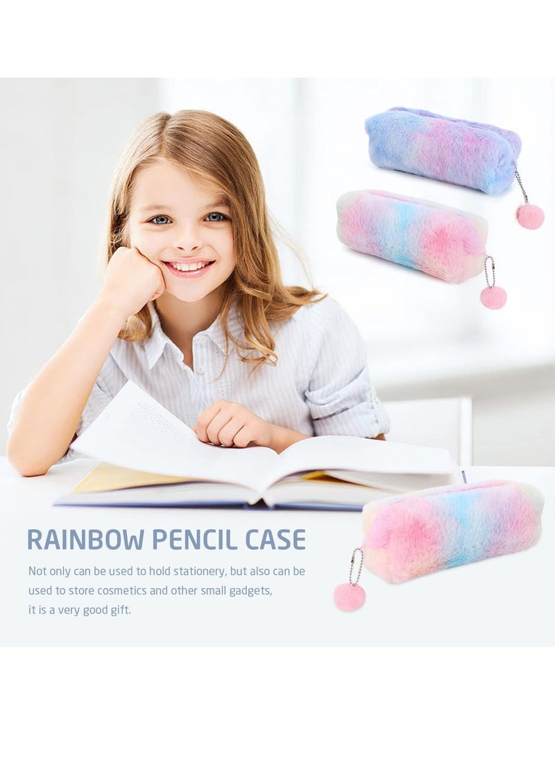 Generic NT 2 Plush Pencil Cases, Cute Rainbow Pencil Case, Soft Pencil Bag?Large Capacity Stationery Storage Bag, Girly Stationery Pen Case, Children Plush Pen Case (Pink, Purple)  - Image 5