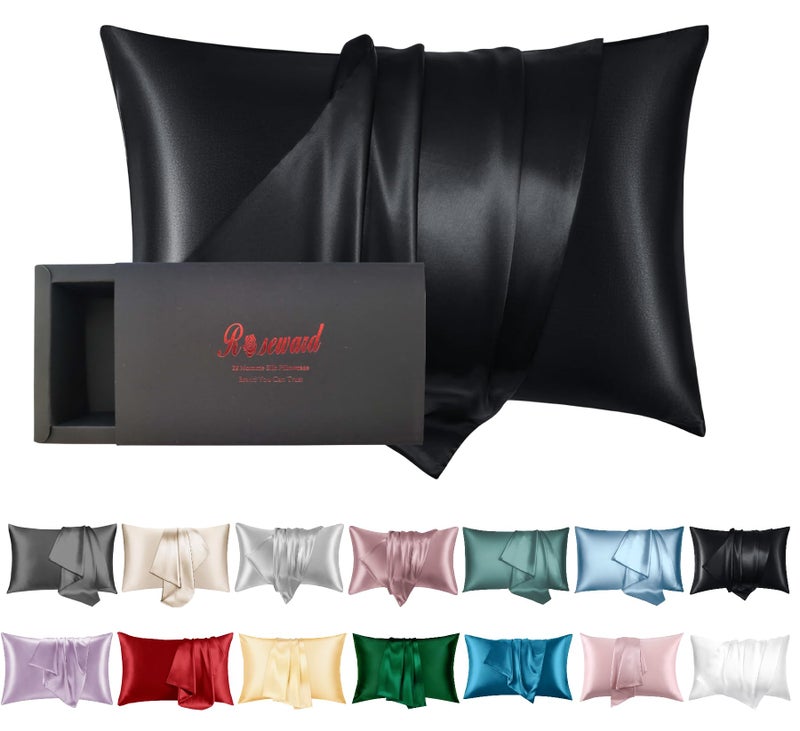 ROSEWARD Black Silk Pillowcase for Hair and Skin Made in USA  Real 22 Momme King Silk Pillow Cases with Zipper  Pure Silk  Cooling  Anti Acne  Wrinkle Free  1 Pack 20""x36"" (King  Black) - Image 1