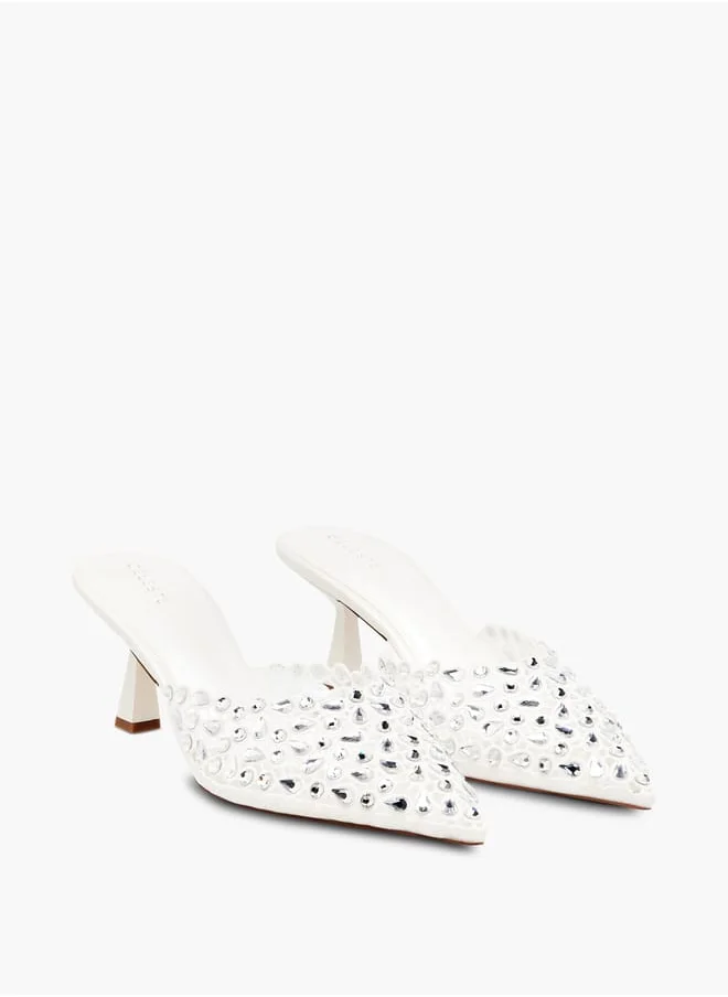 سيليست Women's Embellished Slip-On Shoes with Flared Heels Ramadan Collection