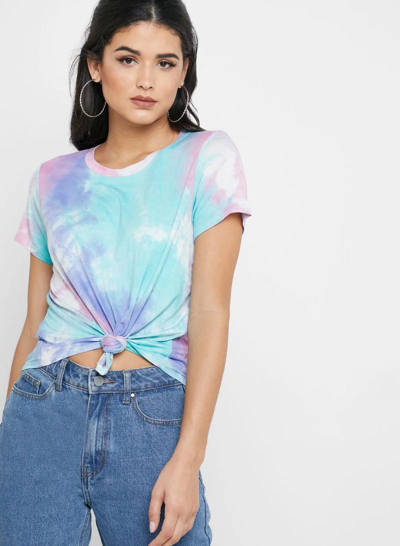 LUMIERE Tie Dye Knot Front T-Shirt