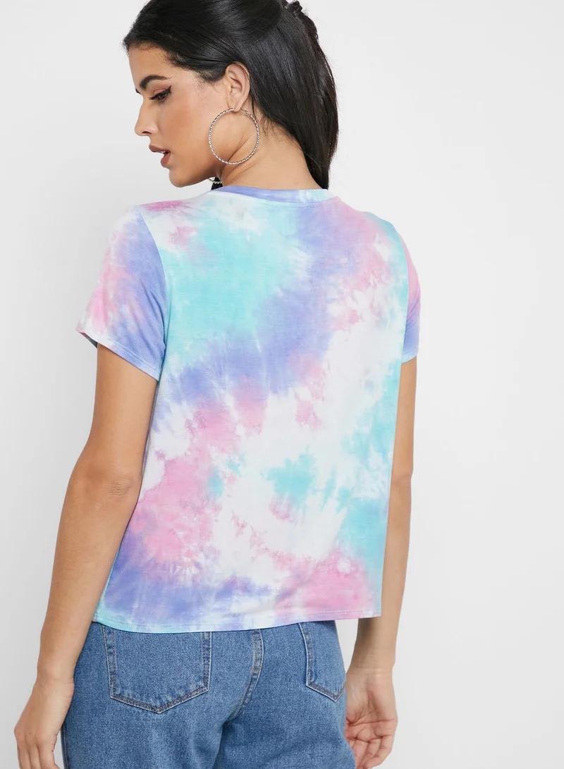 LUMIERE Tie Dye Knot Front T-Shirt