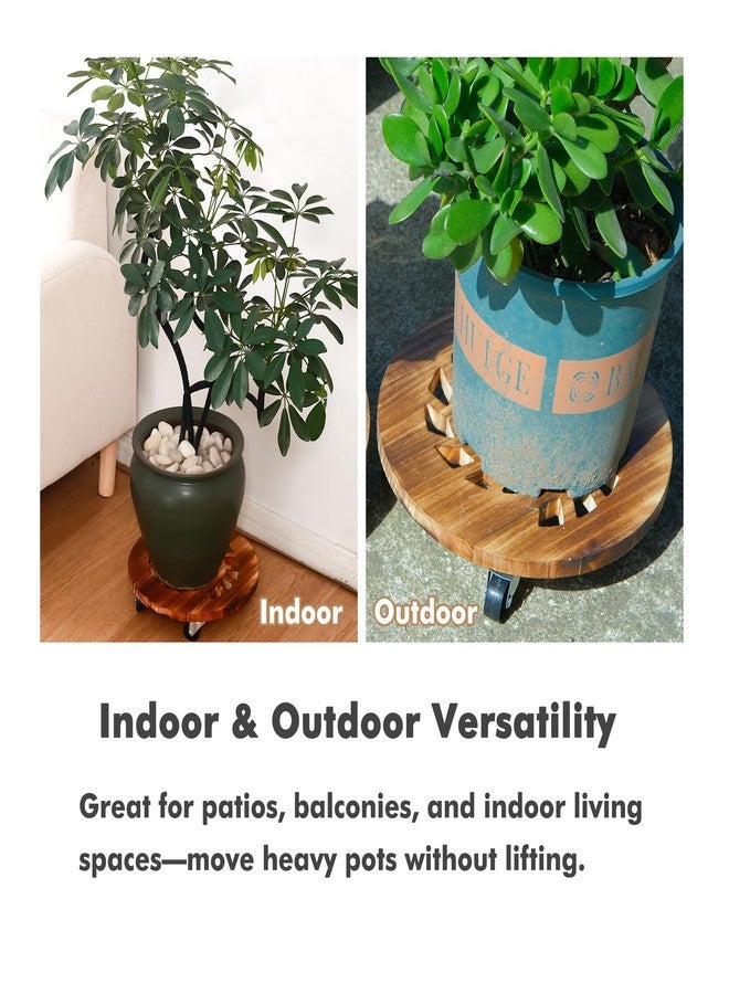 Planterhoma 2 Pack Plant Caddy with Wheels Heavy Duty 12 Inch Wooden Plant Stand with Wheels Plant Dolly Rolling Plant Stand Plant Roller with Casters for Indoor and Outdoor with 2 Pack Plant Saucers, Round - Image 4