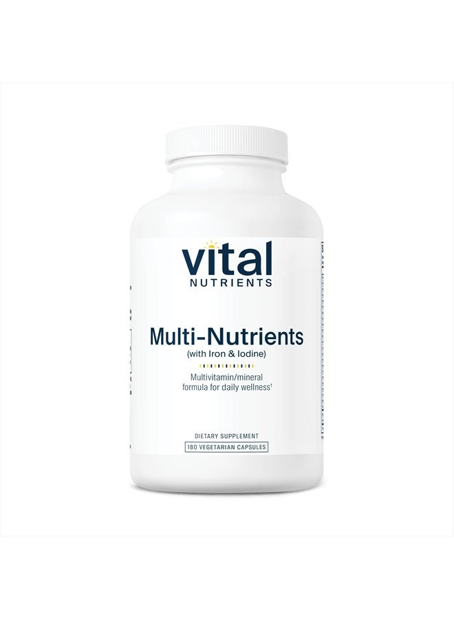 Vital Nutrients مكملات متعددة العناصر مع الحديد واليود - تركيبة شاملة من الفيتامينات والمعادن تحتوي على الحديد واليود - 180 كبسولة نباتية لكل زجاجة - Image 1
