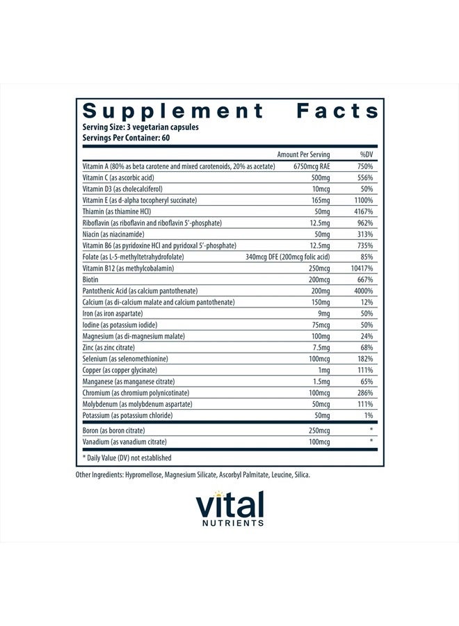 Vital Nutrients مكملات متعددة العناصر مع الحديد واليود - تركيبة شاملة من الفيتامينات والمعادن تحتوي على الحديد واليود - 180 كبسولة نباتية لكل زجاجة - Image 2