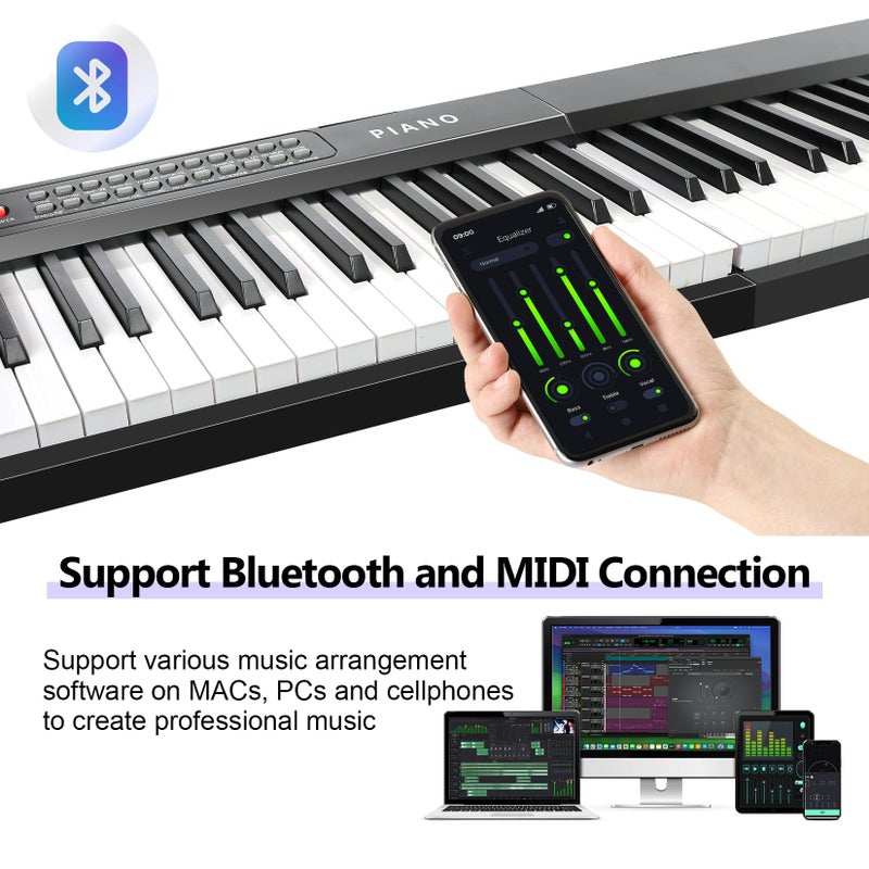 VEIYOUMO 88 Key SEMI-Weighted Keyboard Piano For Beginners w/MIDI, Bluetooth, 1000 Tones/Rhythms, 150 Demos, Sustain Pedal, Metronome, Sync, Chord, Dual Key, Key Drum, Teaching Mode, Corded Electric - Image 4
