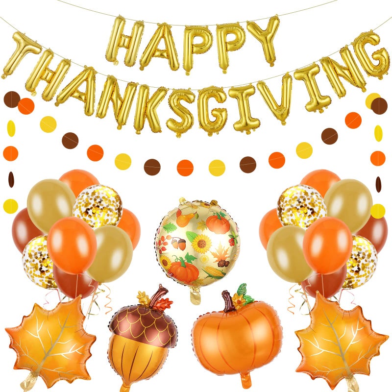 LeeSky Gold Happy Thanksgiving Foil Balloons Letters Happy Thanksgiving Balloons Banner for Friendsgiving thanksgiving Party Decorations - Image 2