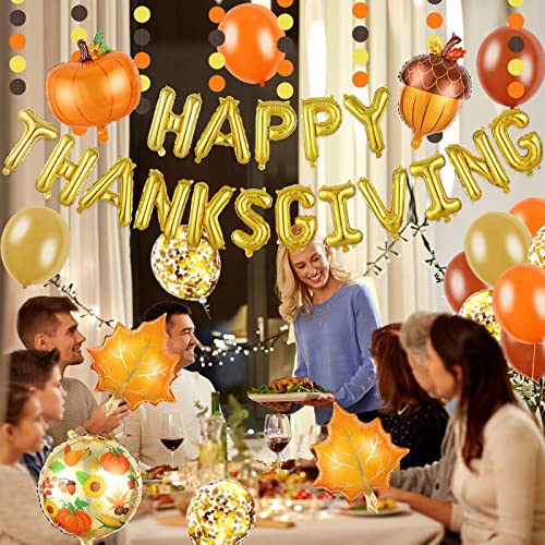 LeeSky Gold Happy Thanksgiving Foil Balloons Letters Happy Thanksgiving Balloons Banner for Friendsgiving thanksgiving Party Decorations - Image 3