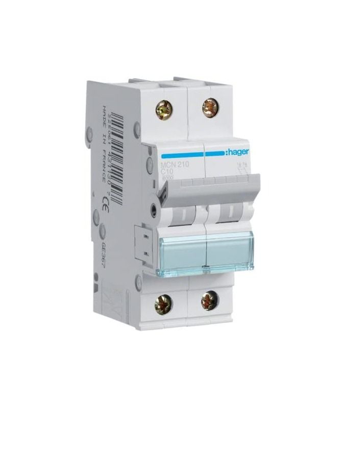 Hager HAGER Miniature circuit breaker double pole 10A 6KA DP MCB TYPE C MCN210 *ONEKONEKT*  - Image 1