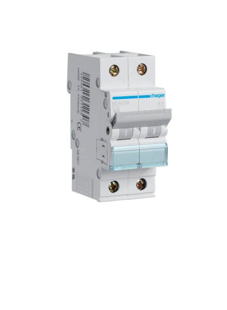 Hager HAGER Miniature circuit breaker double pole 10A 6KA DP MCB TYPE C MCN210 *ONEKONEKT*  - Image 2